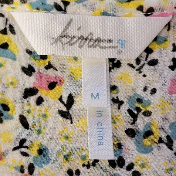 Kirra Tank Top Sz M Floral White Pink Blue Yellow Ditsy Ruffle Blouse Sleeveless - Picture 6 of 7
